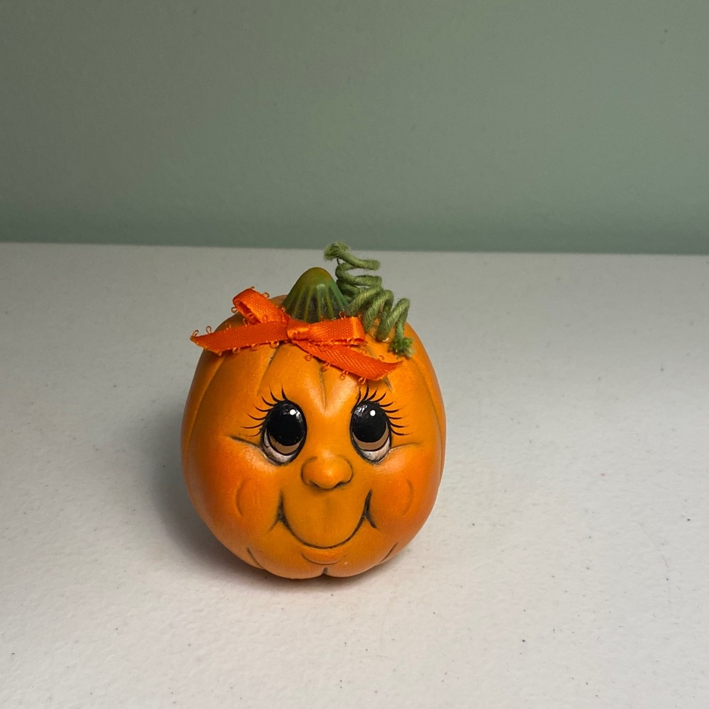 Cute Pumpkin Figurine with Bow